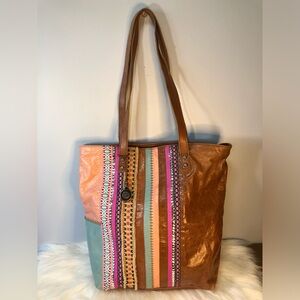 THE SAK LEATHER & FABRIC PATCH  TOTE HANDBAG